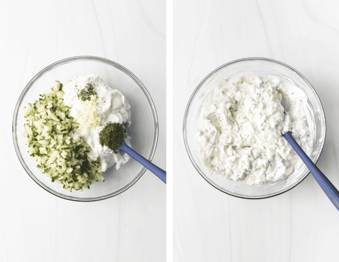 Easy Tzatziki Sauce process photos.
